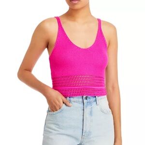 AQUA Pointelle Tank Top Size S Hot Pink